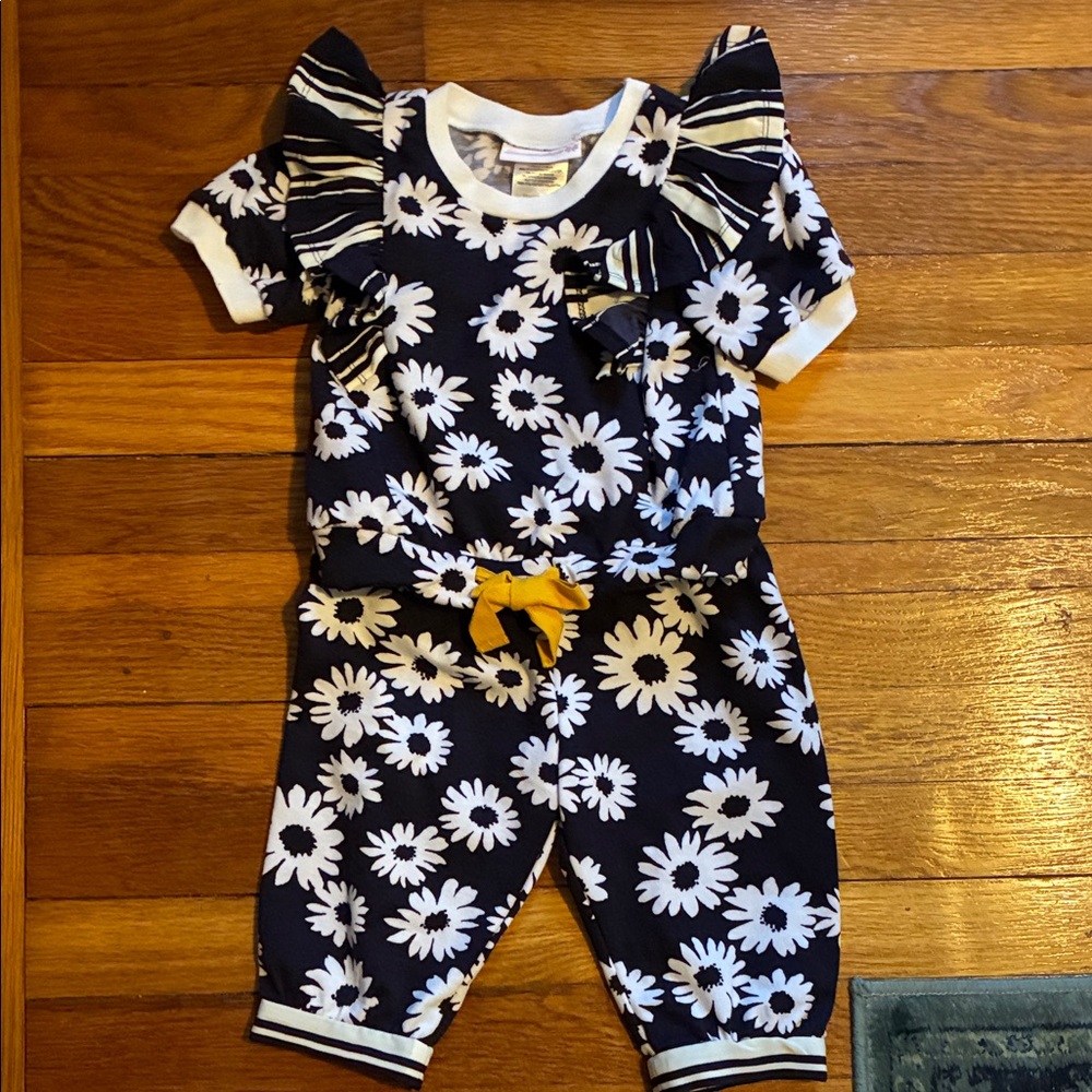 Bonnie Jean Navy and White Floral Baby Outfit